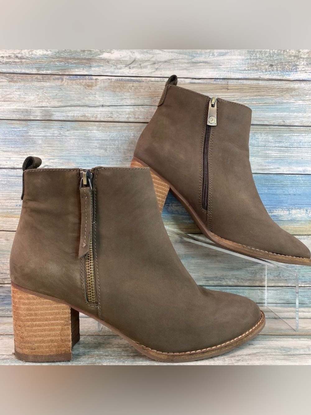 Blondo Ankle Boots Womens Size 9M Waterproof Brown Leather Block Heel Modern